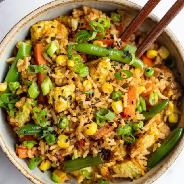 Bagara Rice with Tofu (Spiced Rice with Tofu).