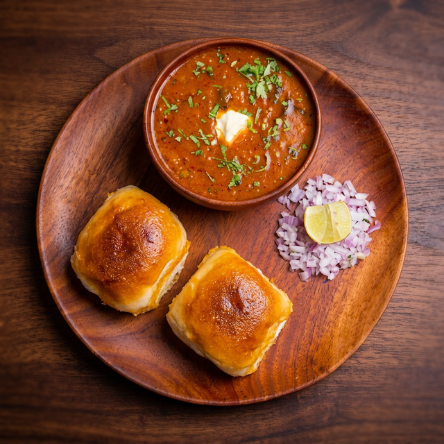 Pav Bhaji (Spiced Vegetable Mash with Bread Rolls).